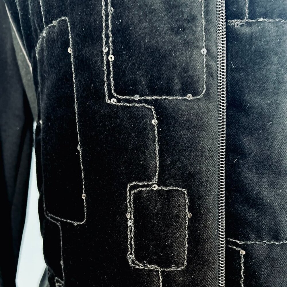 Rayure Paris Black Wool Blend Velvet Quilted & Sequined Zipped Jacket – EU 48 - Picture 6 of 14